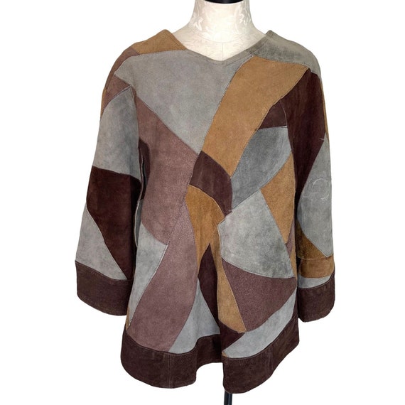 Vintage Handmade Suede Patchwork Poncho Womens One