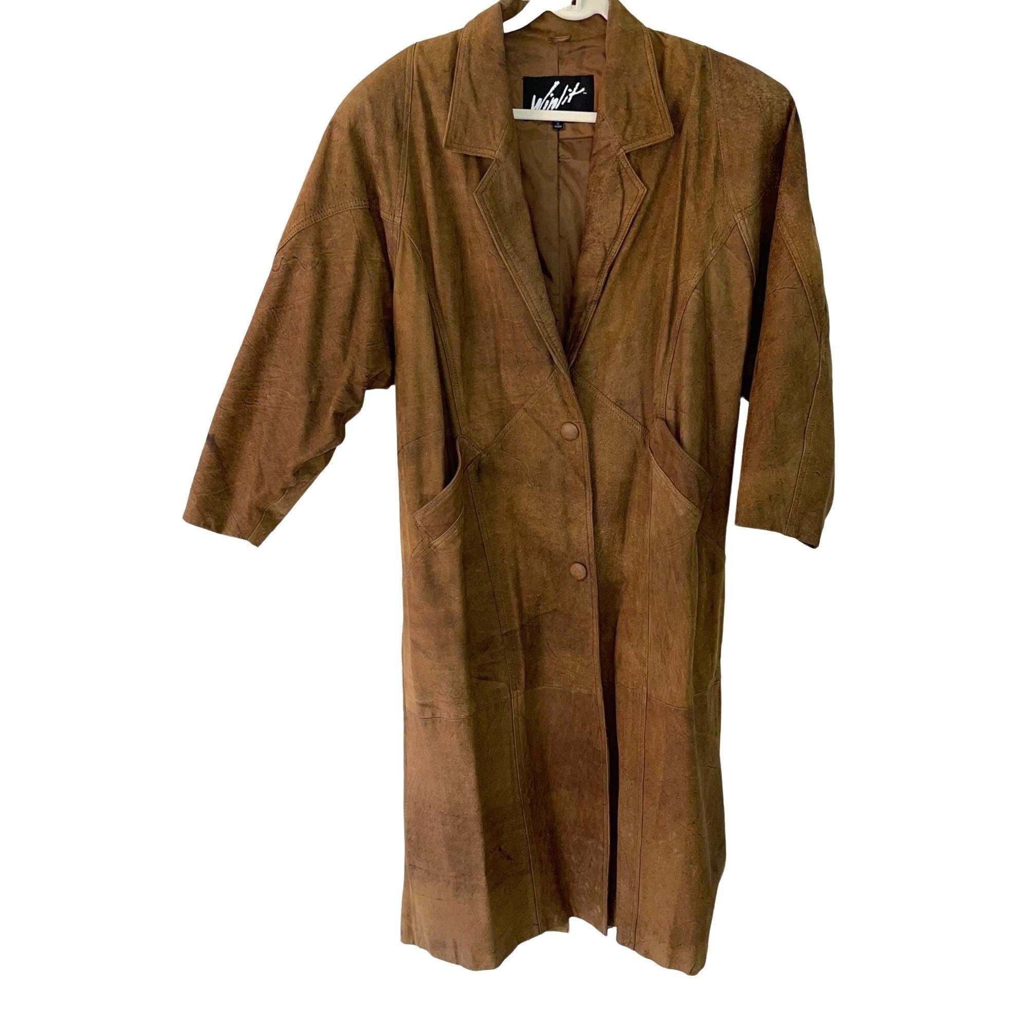 Winlit Leather Trench Coat Womens Size Medium M Vintage 80s 90s