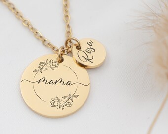 Personalisierte Halskette mit graviertem Plättchen, Kette in Gold, Silber oder Rosé, Muttertagsgeschenk, Personalisiertes Geschenk für Mama