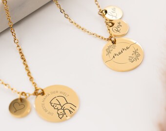 Personalisierte Disc-Halskette mit Gravur - Gold, Silber oder Rose - Muttertags Geschenk, Individuelle Namenskette für Mama mit 2 Plättchen