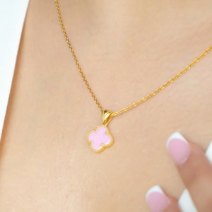 Clover Necklace made of Sterling Silver - Waterproof Women's Necklace with Pendant, Four-leaf Clover Jewelry in Pink, Gifts for Her