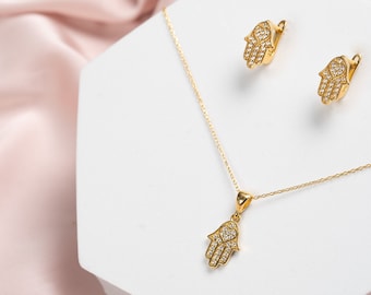 Hamsa Hand Schmuckset, Hand der Fatima Damen Schmuck, Damen Ohrringe, Geschenk zum Muttertag, Beste Freundin Geschenke, Geschenke für Sie