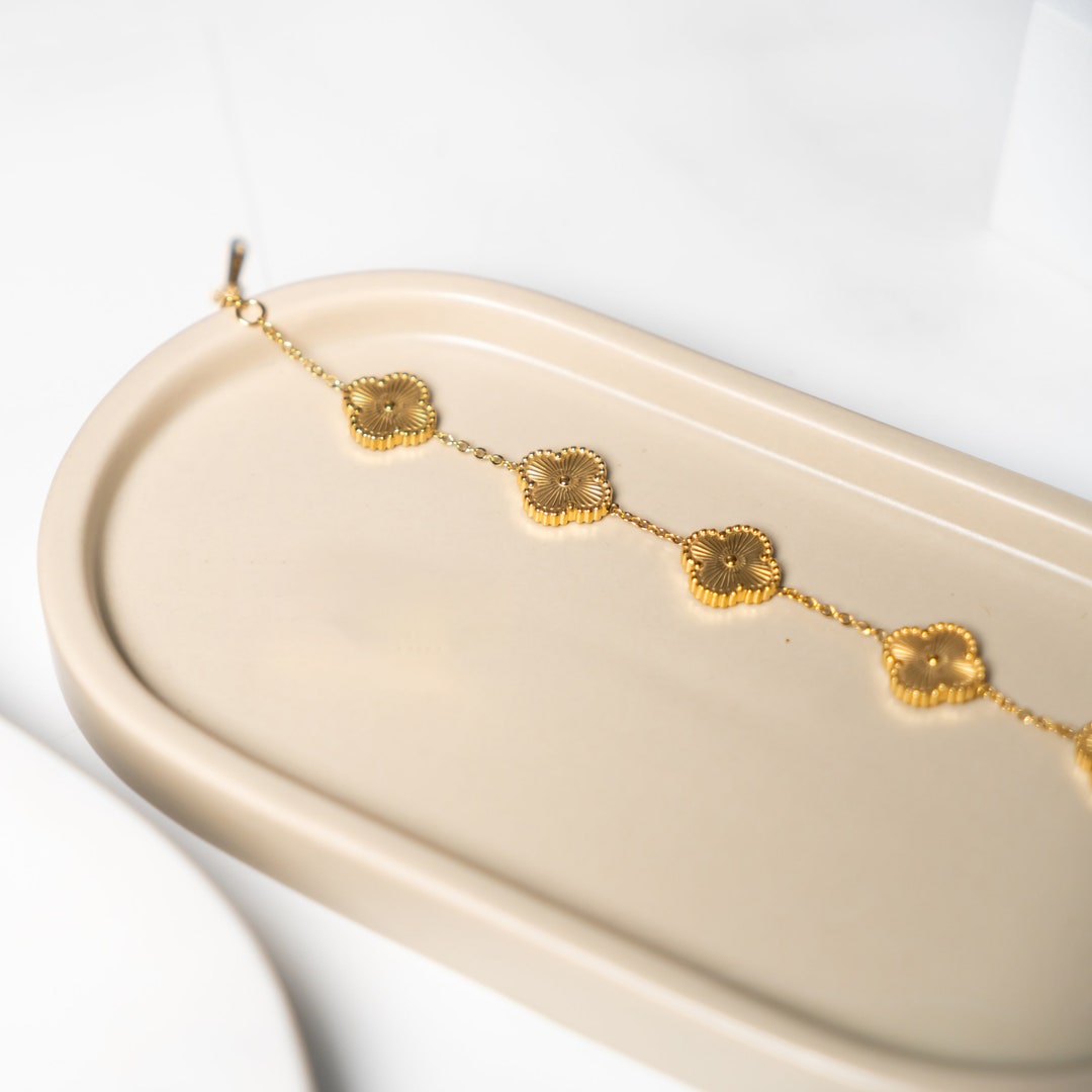 Kleeblatt Armband Gold - Vierblättriges Kleeblatt Schmuck | Titanstahl Mit 18k Gold Beschichtung