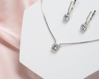 Sieradenset van 925 sterling zilver Elegante ketting en oorknopjes Ideaal cadeau voor haar voor Valentijnsdag, verjaardag - damessieraden