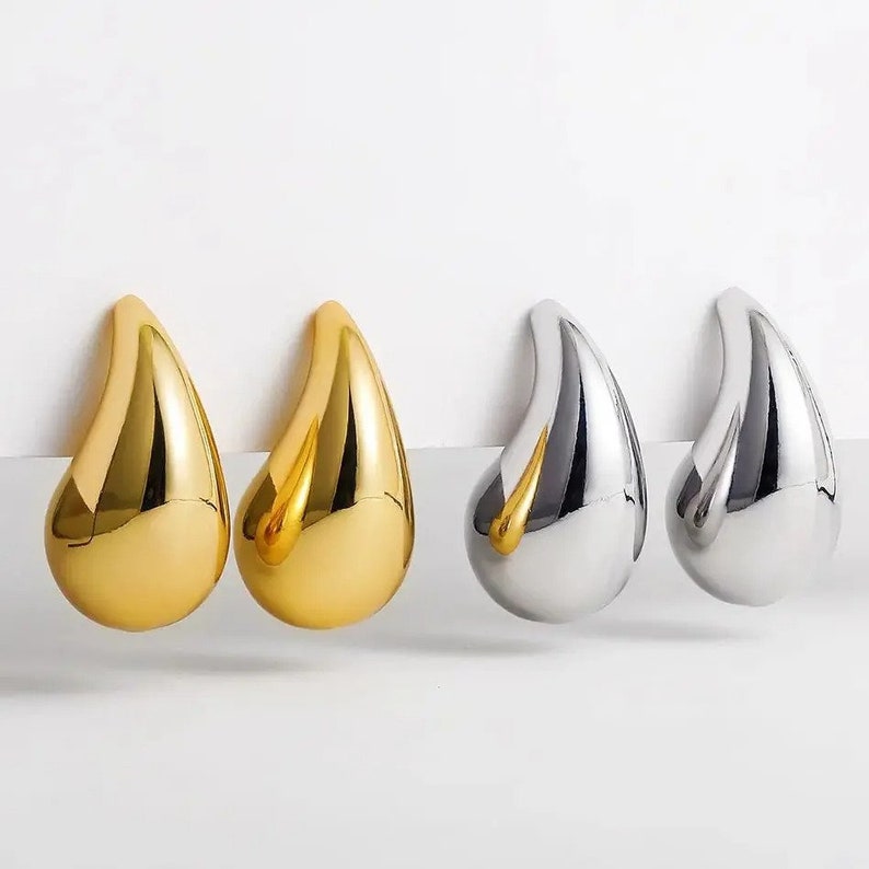 Tropfen Ohrringe in Tropfenform in Silber und Gold, Tread-Drop Ohrringe Gold, Geschenk für Freundin, Tropfen-Ohrstecker, Geschenke für sie Bild 3