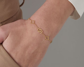 Cloverleaf bracelet - timeless elegance in silver or gold, adjustable length - ladies bracelet with clover gold plated, jewelry gift for her