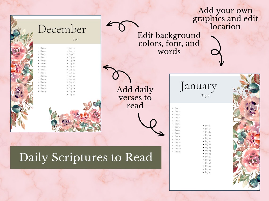 Editable Bible Study Template | 12-month Reading Plan (canva ...