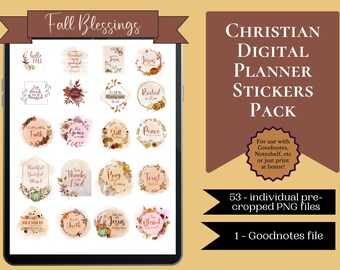 Fall Bible Verse Digital Stickers | Goodnotes Planner (53 PNG)
