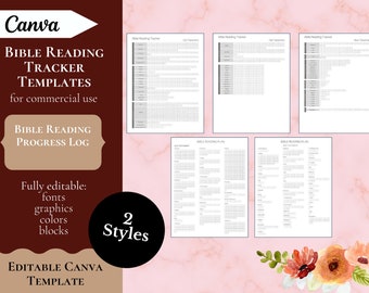 Bible Reading Tracker Template | Editable Canva Printable (Commercial Use)