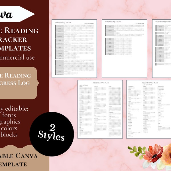 Bible Reading Tracker | Editable Canva Template | Bible Reading Progress Log | Bible Study Printable | Commercial Use