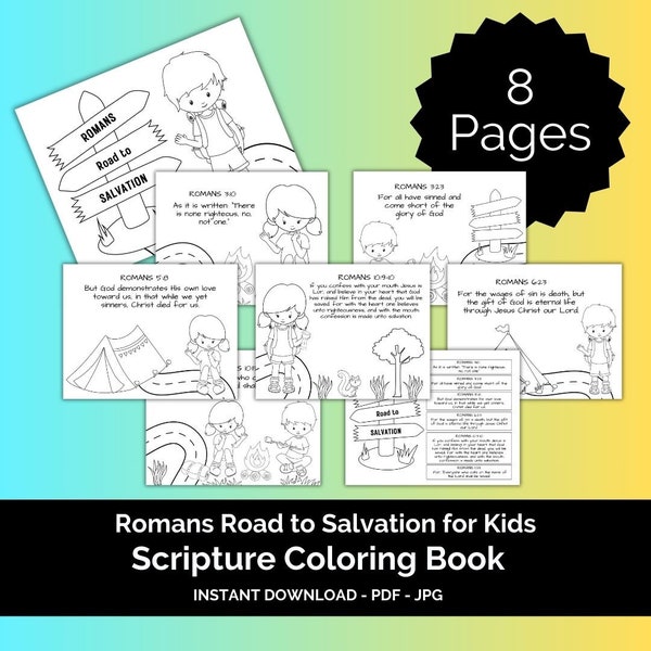 Road to Romans Salvation | Bible Verse Coloring Pages | Sunday School Activity | Coloring Pages for Children