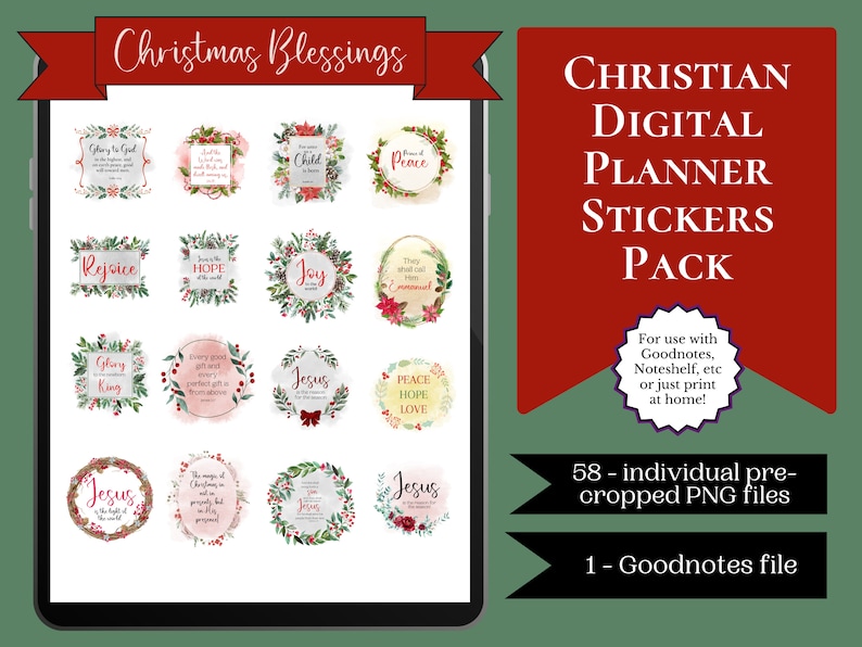 Christmas Verse Goodnotes Stickers Faith Digital Stickers for Goodnotes