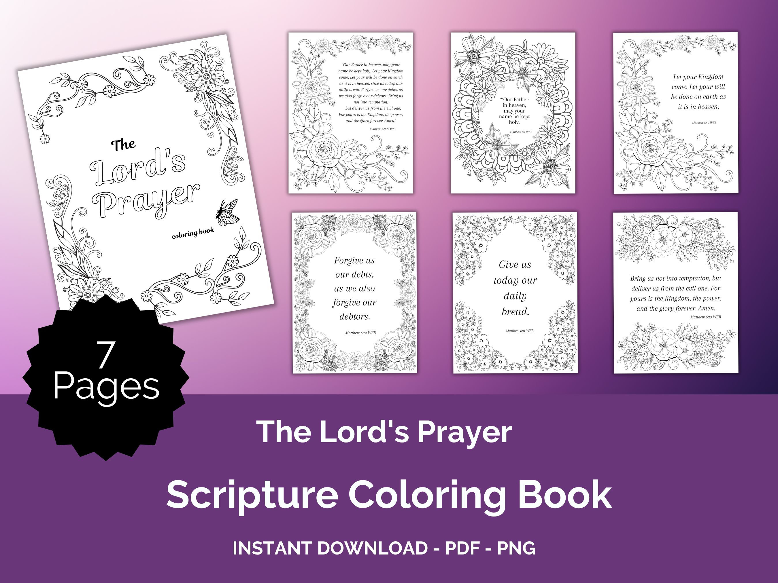 The Lord's Prayer Scripture Coloring Pages - Instant Download Printable Bible Verse Coloring Pages