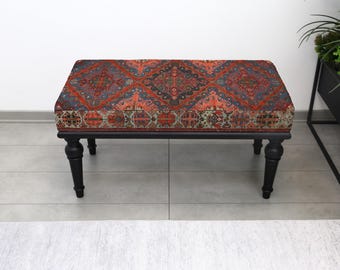 Boho gestoffeerde poef kelim, handgemaakte zitbank met Turks accent, rustieke woonkamer poef, decoratieve poef slaapkamer, salontafel