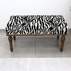 Zebra Print Upholstered Bench, 45x90 cm, Animal Pattern Entryway Ottoman, Modern Decorative Bench Furniture, Hallway Seat Bench, Piano Bench