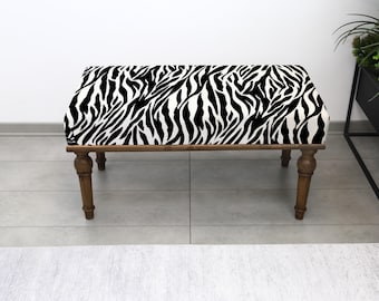 Banco tapizado con estampado de cebra (45 x 90 cm), otomana de entrada con estampado animal, mueble de banco decorativo moderno, banco de pasillo, banco de piano