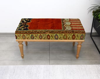 Handgemaakte Ottomaanse bank, rustiek gestoffeerde kelimstoel, Turkse decoratieve poef, woonkamer koffie hal slaapkamer accentmeubilair