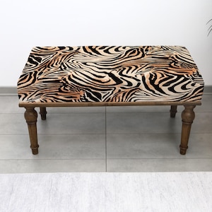 Elegant Animal Print Ottoman Bench, Upholstered Zebra Footstool, Bedroom and Entryway Sofa Seating, Multi-Purpose Home Decor, Zebra Seating