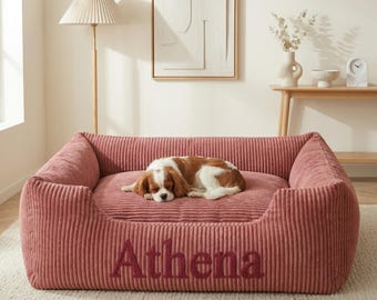 Custom Gingham Pet Bed, Personalized Dog Cat Cushion, Washable Sofa Bed