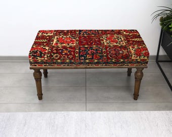 Otomana rústica de kilim turco, banco tapizado para sala de estar, puf de café para la entrada, asiento decorativo para sala de estar, taburete decorativo para dormitorio