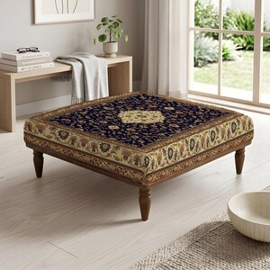 bohemian room, custom leg bench, vanity stool, statement piece, colorful ottoman, boho home decor, designer bench