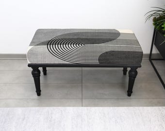 Banco otomano rústico hecho a mano, asiento turco con acento kilim tapizado, puf decorativo para sala de estar, mueble de entrada para dormitorio y sala de café.