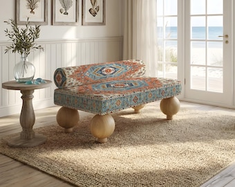 End of Bed Bench, Retro Motif Bench, Bedroom Furniture, Entryway Seating
