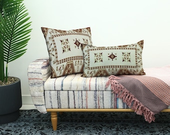 Eco-Friendly Kilim Designed Pillow, Body or Bench Cushion Cover for Modern Home Decor Contemporary Tribal Print Interior Pillow, Soft Pillow