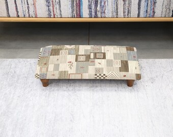 Retro Ottoman Footstool, Upholstered Cozy Elegant Footrest, Turkish Inspired Stool for Bedside, Entryway, or Living Spaces