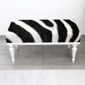 Animal Printed Retro Ottoman Bench, Upholstered Zebra Printed Footstool, Entryway Bedroom Sofa Seating, Multi-Purpose Home Decor, Zebra Seat