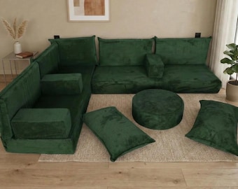 Zitbank fluwelen vloer, corduroy woondecoratie l-stijl, zitkussen modulaire bank