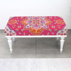Gepolsterter türkischer Kilim Ottoman, rustikale Polsterbank, gemütlicher Wohnzimmer-Pouf, Schlafzimmerakzentmöbel, dekorative Kaffeehockerbank