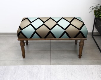 Rustic Handmade Upholstered Ottoman Kilim Bench, Decorative Turkish Seat, Bedroom Accent Pouf, Entryway Furniture, Living Room Style