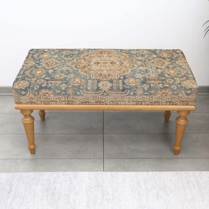Banco turco tapizado con kilim, otomana rústica tapizada, puf decorativo para sala de estar, taburete decorativo para dormitorio, acogedor mueble de entrada