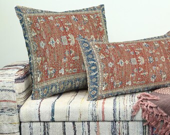 Authentic Rug Upholstered Pillow, Lumbar Pillow, Throw Pillow, Home Decor, Kilim Printed Pillow, Home Decor, Housewarming Gift, Room Pillow
