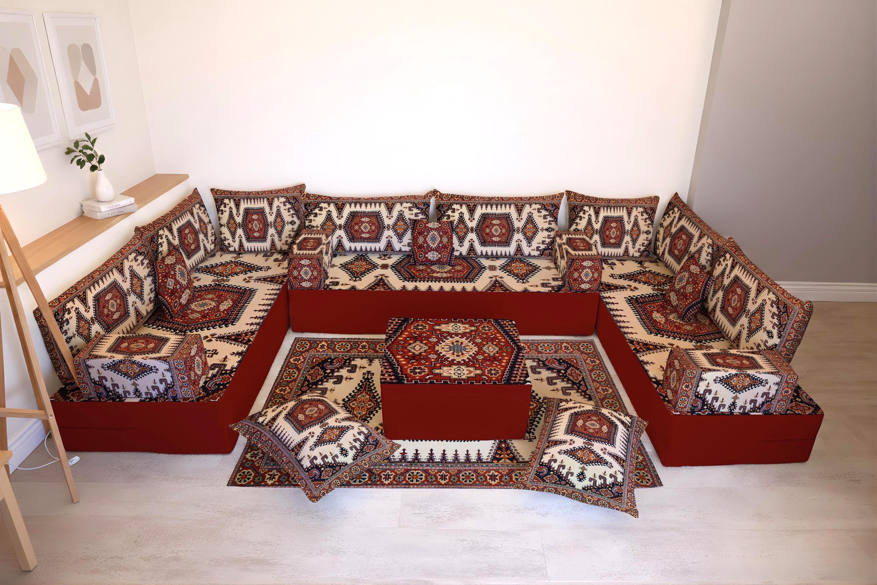 Majilis Rug Floor Bed, Sofa Set Jalsa, Majlis Seating Sofa, Oriental Decor, Boho ...