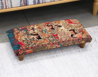 Reposapiés otomano decorativo, reposapiés acogedor tapizado retro hecho a mano, taburete de inspiración turca para rincones de dormitorio, oficina o sala de estar.