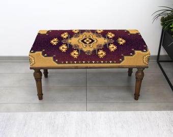 Handgemaakte gestoffeerde rustieke Ottomaanse bank, Turkse kelim poef, woonkameraccent decoratieve poef, slaapkamer koffiemeubilair