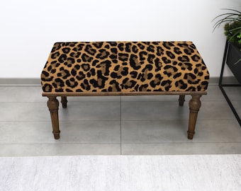 Leopard Pattern Bench, Animal Print Ottoman Bench, Upholstered Bench, Entrway Bench, Coffee Bench, Decorative Furniture, Handmade Bench