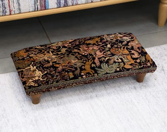 Handmade Ottoman Footstool, Retro Decorative Upholstered Footrest, Turkish Inspired Cozy Stool for Bedroom, Living Room, or Study