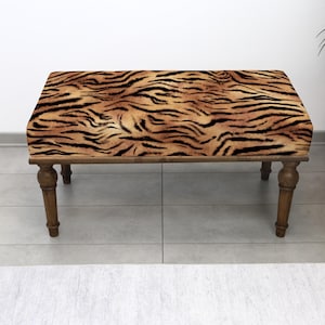 Animal Print Kilim Bench, Upholstered Ottoman, Entryway Bedroom Footstool, Multi-Purpose Sofa Seating, Decorative Pouf, Zebra Printed Stool