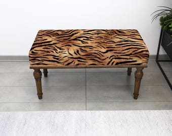 Kelimbank met dierenprint, gestoffeerde poef, voetenbank in slaapkamer, multifunctionele bank, decoratieve poef, kruk met zebraprint