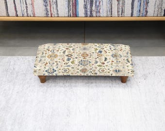 Vintage Ottoman Footrest, Handmade Retro Turkish Style Bench with Decorative Patterns, Elegant Cozy Small Stool for Bedroom or Study Corner