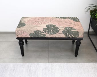 Decorative Handmade Rustic Kilim Ottoman Bench, Upholstered Turkish Seat, Bedroom Accent Pouf, Entryway Furniture, Living Room Accent