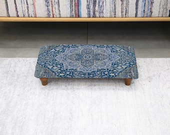 Decorative Ottoman Footstool, Retro Upholstered Cozy Footrest, Turkish Style Stool for Bedroom, Office, or Living Room Corners