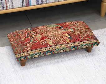 Turkish Style Ottoman Footstool, Retro Handmade Bench with Vintage Patterns, Elegant Cozy Small Stool for Bedroom or Living Room