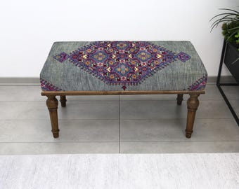 Woonkamer rustieke kelim gestoffeerde bank, handgemaakte poef poef, Turks accentmeubilair, decoratieve hal salontafel stoel