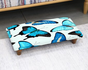 Handmade Ottoman Footstool, Retro Upholstered Cozy Footrest, Turkish Inspired Decorative Stool for Bedroom, Entryway, or Living Room