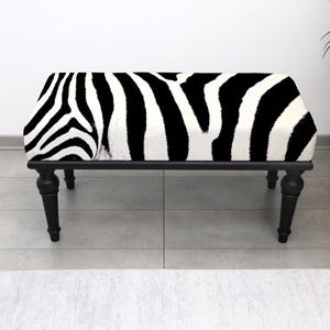 Animal Print Footstool Bench, Zebra Upholstered Ottoman, Bedroom Sofa Seating, Entryway Decorative Bench, Multi-Purpose, Zebra Printed Stool