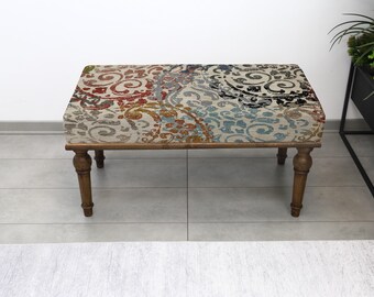Handmade Upholstered Ottoman Rustic Kilim Bench, Decorative Turkish Seat, Living Room Accent Pouf, Bedroom Ottoman, Entryway Coffee Table